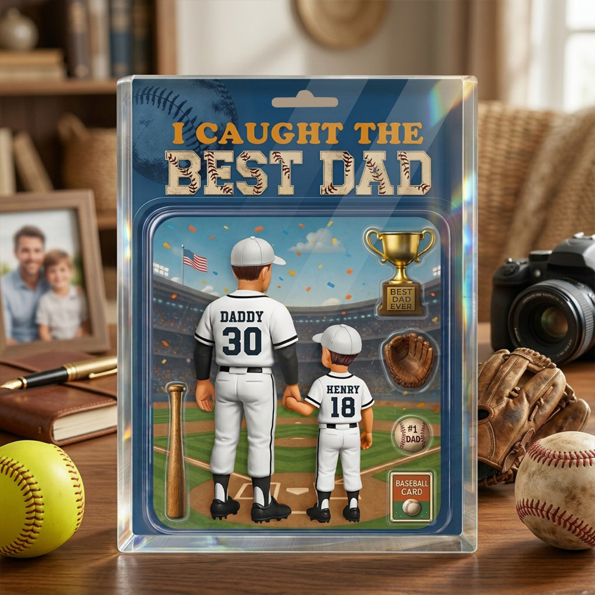 Baseball Dad Action Figure - Personalized Acrylic Block Plaque - Gift for Dad, Husband