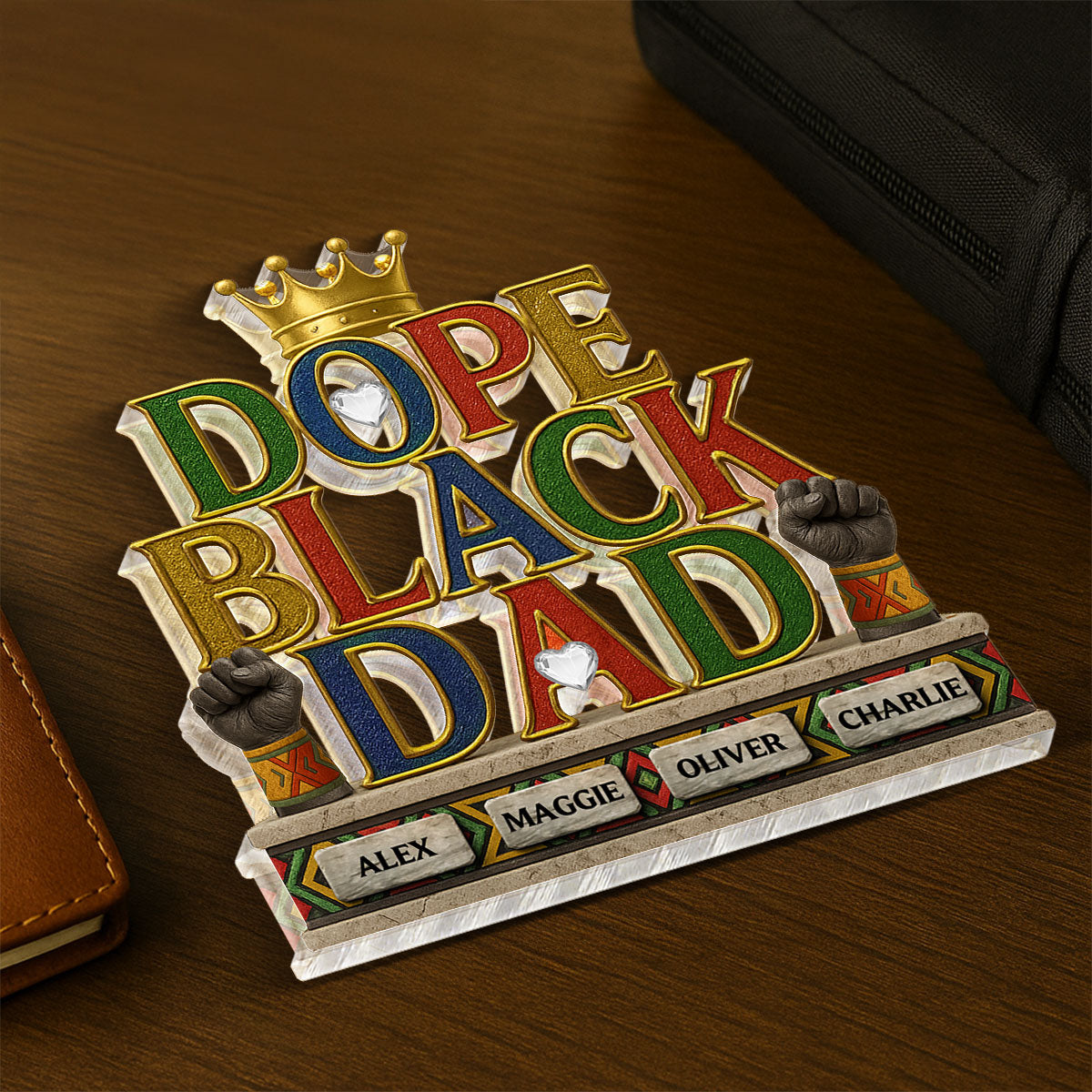 Dope Black Dad Kids Names Personalized Acrylic Block, Gift