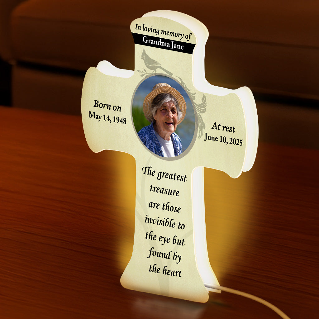 Forever in Our Hearts Memorial Photo Cross Personalized LED Light Box