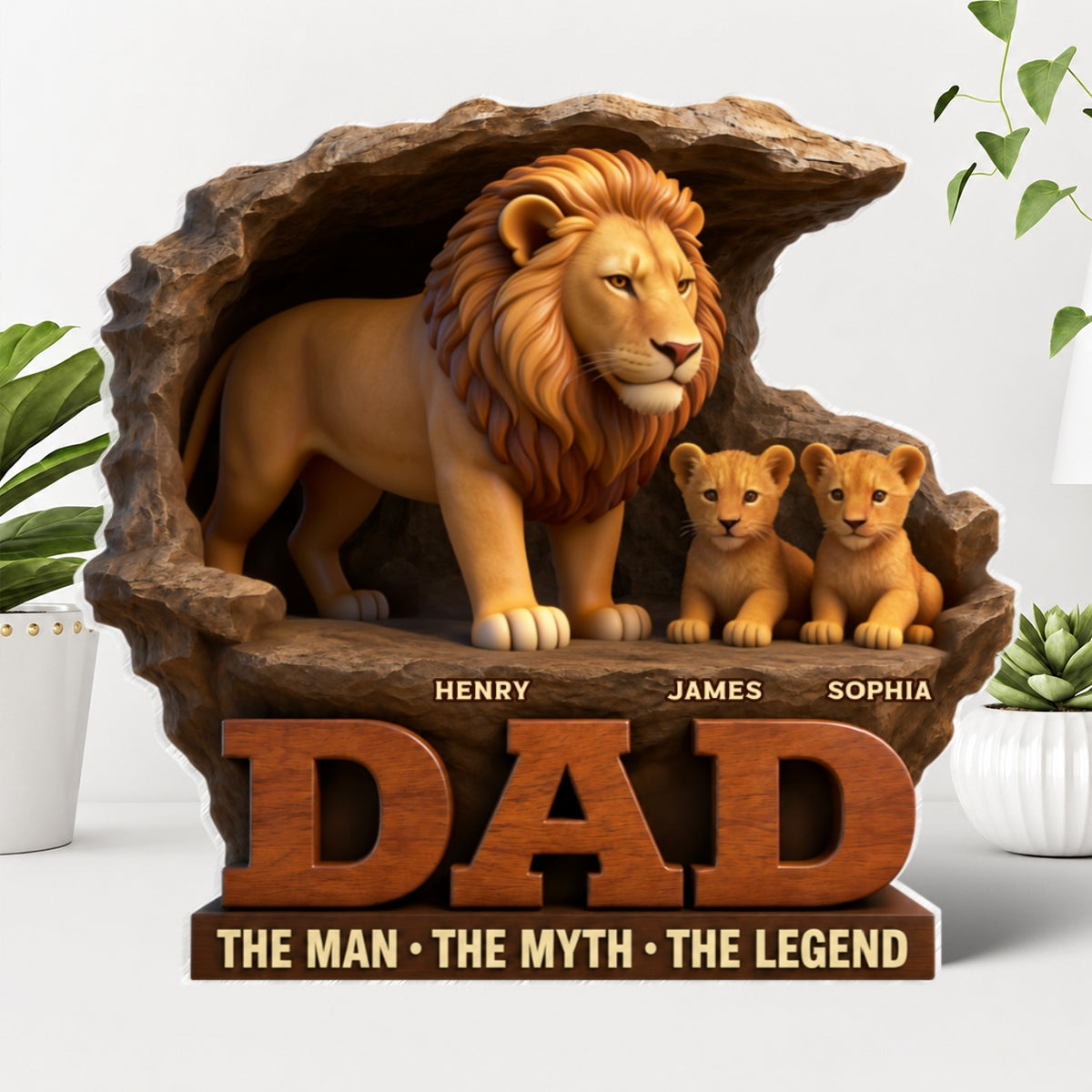 Lion Dad The Man The Myth The Legend - Personalized Acrylic Block Plaque - Cool Gift For Dad