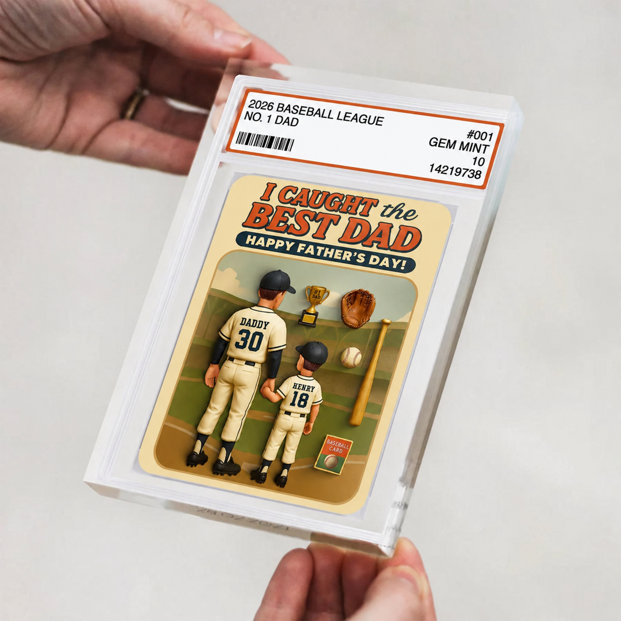 I Caught the Best Dad Baseball Trading Card Personalized Acrylic Block Plaque, Gift for Dad, Gift for Husband