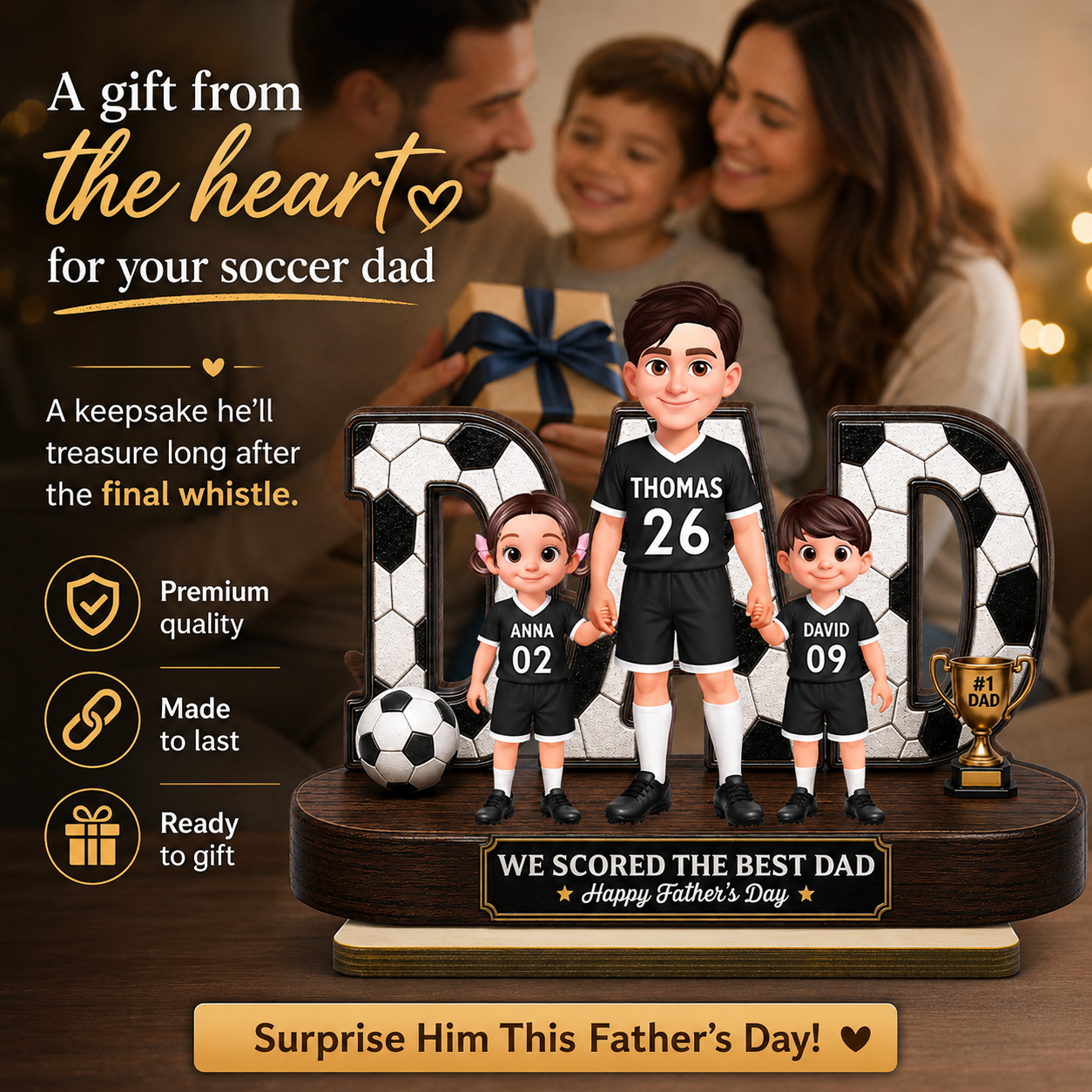 Soccer Dad Legend We Scored The Best Dad - Personalized 2-Layered Wooden Plaque - Gift For Dad, Husband, Soccer Lovers