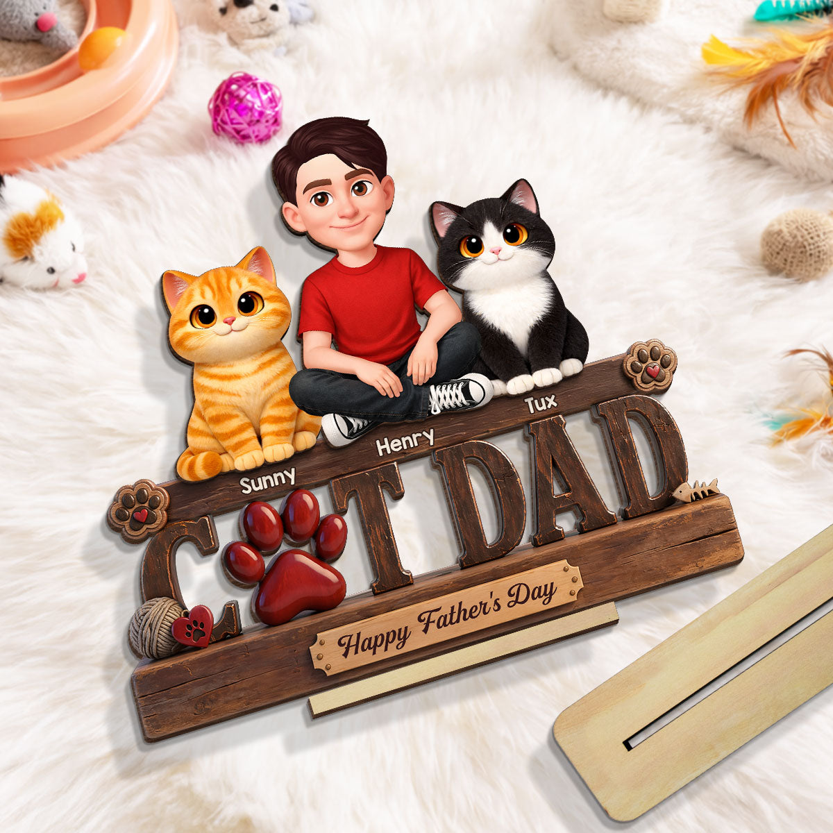 Best Cat Dad Happy - Personalized 2-Layered Wooden Plaque - Gift For Cat Dad, Cat Lovers