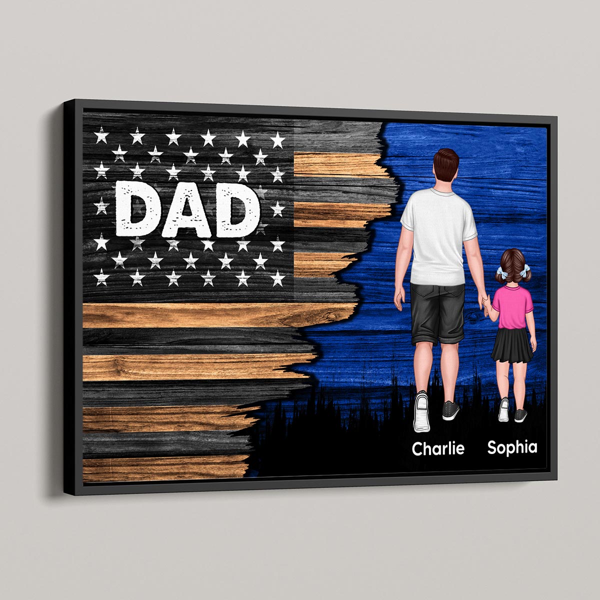 Dad Grandpa Papa Walking With Kids Half Nation Flag Personalized Horizontal Poster, For Dad, For Grandpa, For Husband