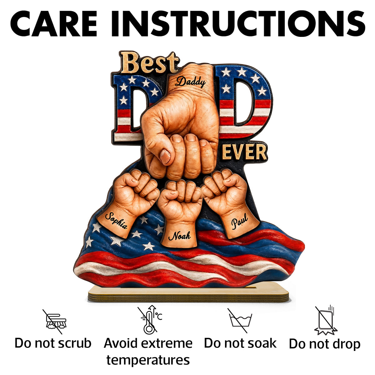 American Dad And Kids Fist Bump - Personalized 2-Layered Wooden Plaque - Gift For Dad, Husband