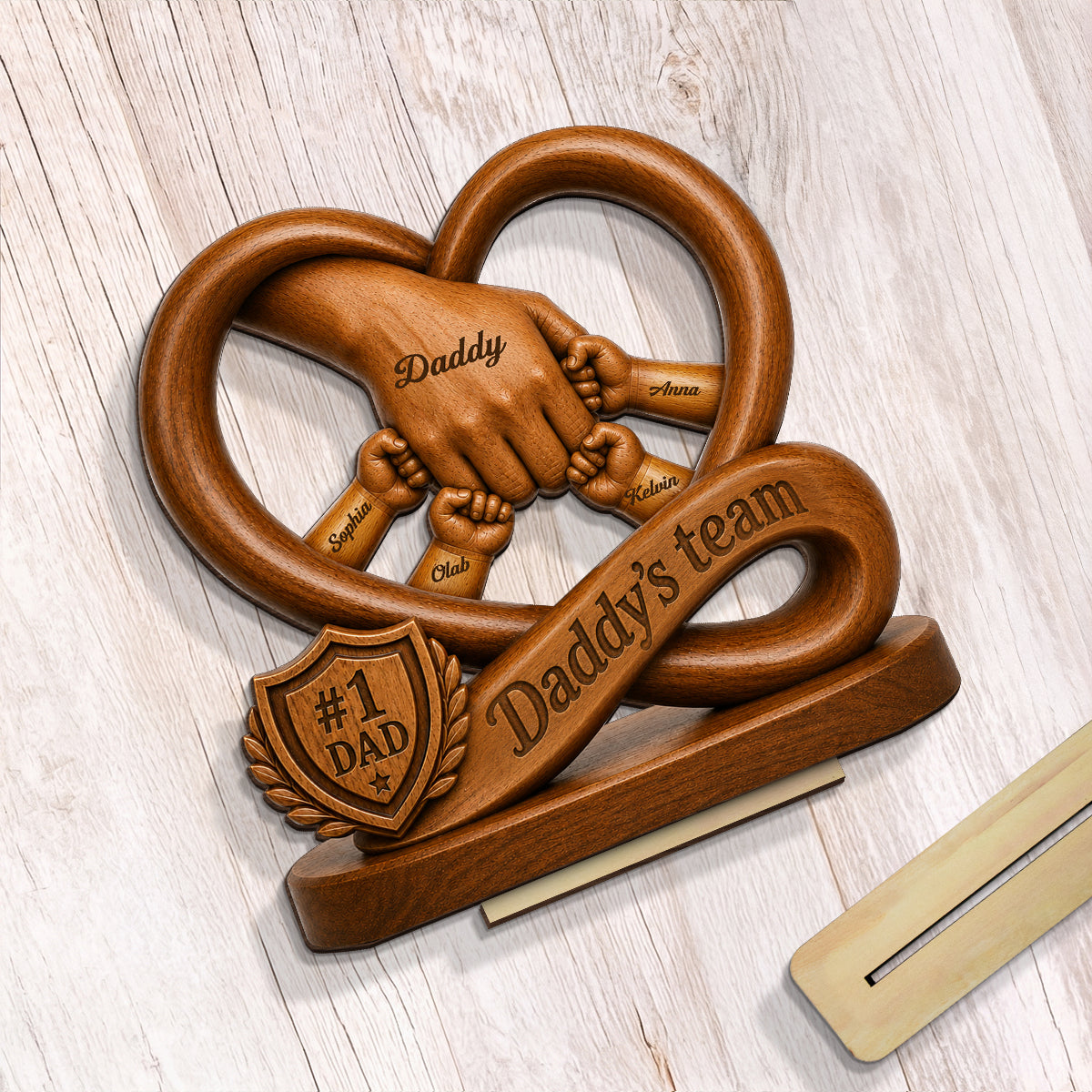 Daddy's Dream Team Fist Bump - Personalized 2-Layered Wooden Plaque - Gift for Dad, Husband
