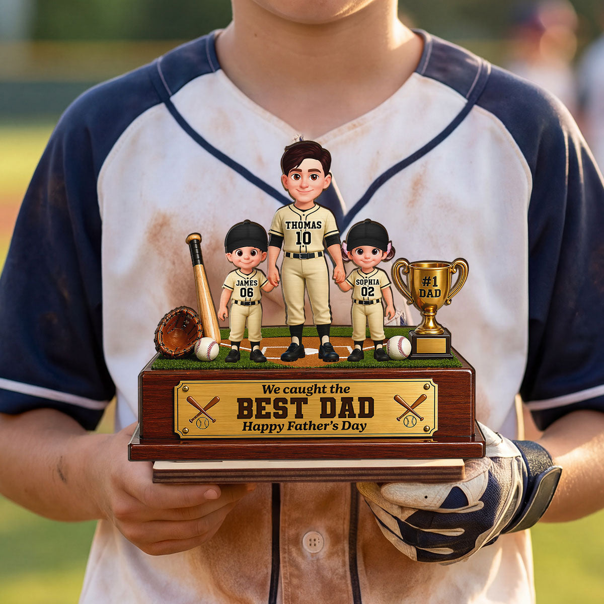 Baseball We Caught The Best Dad - Personalized 2-Layered Wooden Plaque - Gift For Dad