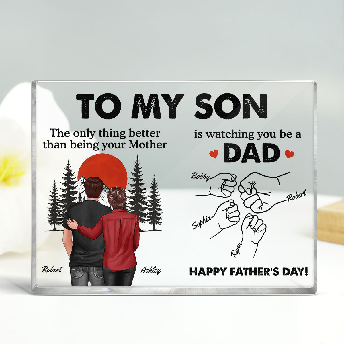 Retro Vintage Sunset To My Son Watching You Be A Dad - Personalized Acrylic Block Plaque - Gift For Son
