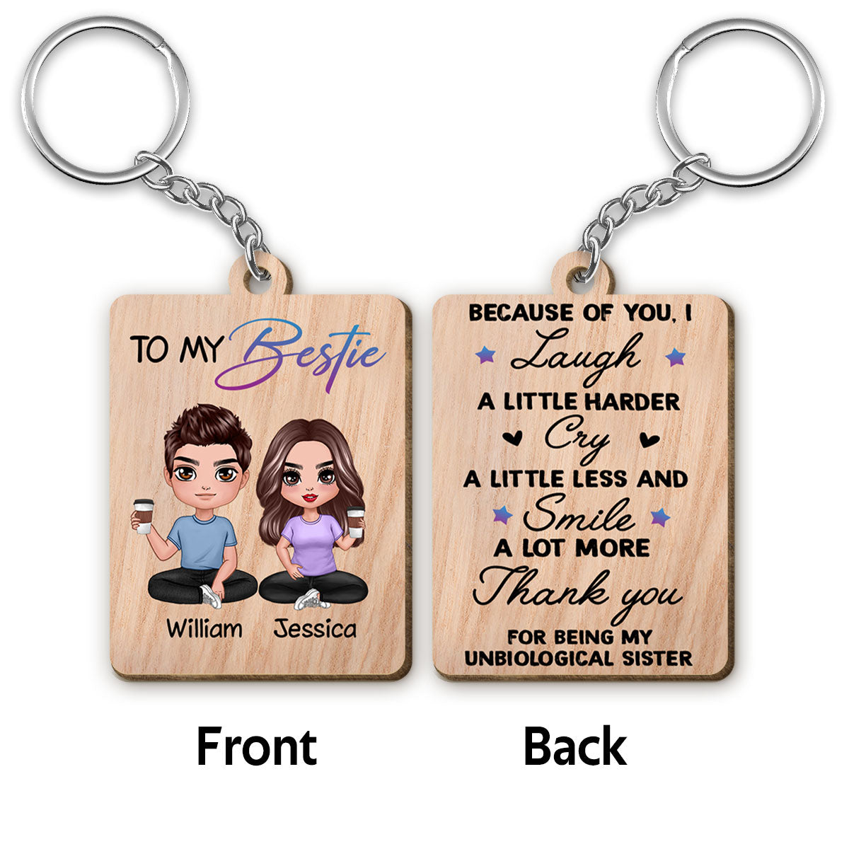 Doll Besties Man Woman Male Female To My Bestie Personalized Wooden Keychain