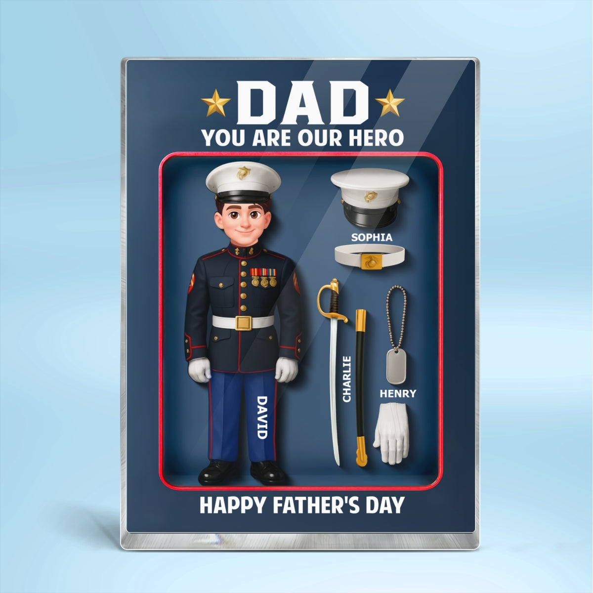 American Marine Dad Hero - Personalized Acrylic Block Plaque - Gift For Marine Dad