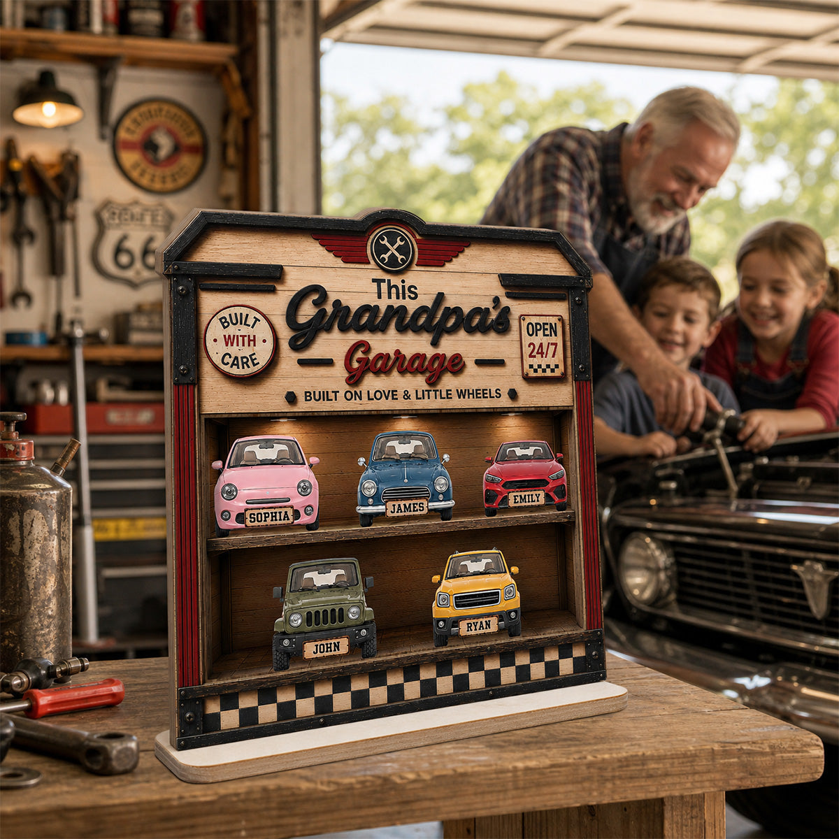 Dad Grandpa's Garage 2D Flat - Personalized Wooden Plaque - gift for Dad, Grandpa