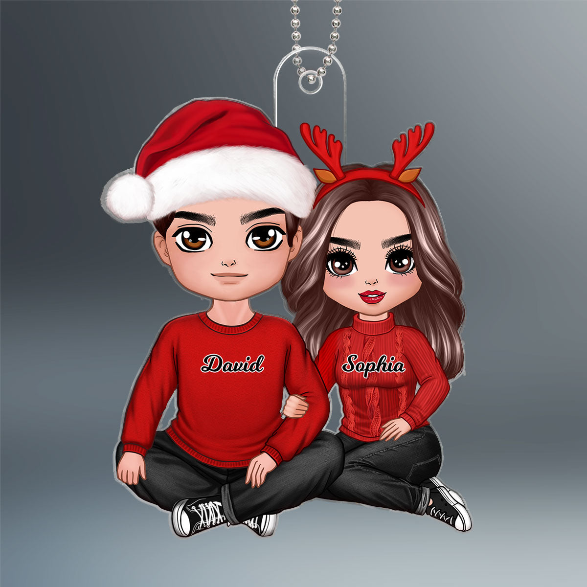 Doll Couple Sitting Hugging Personalized Acrylic Car Hanger
