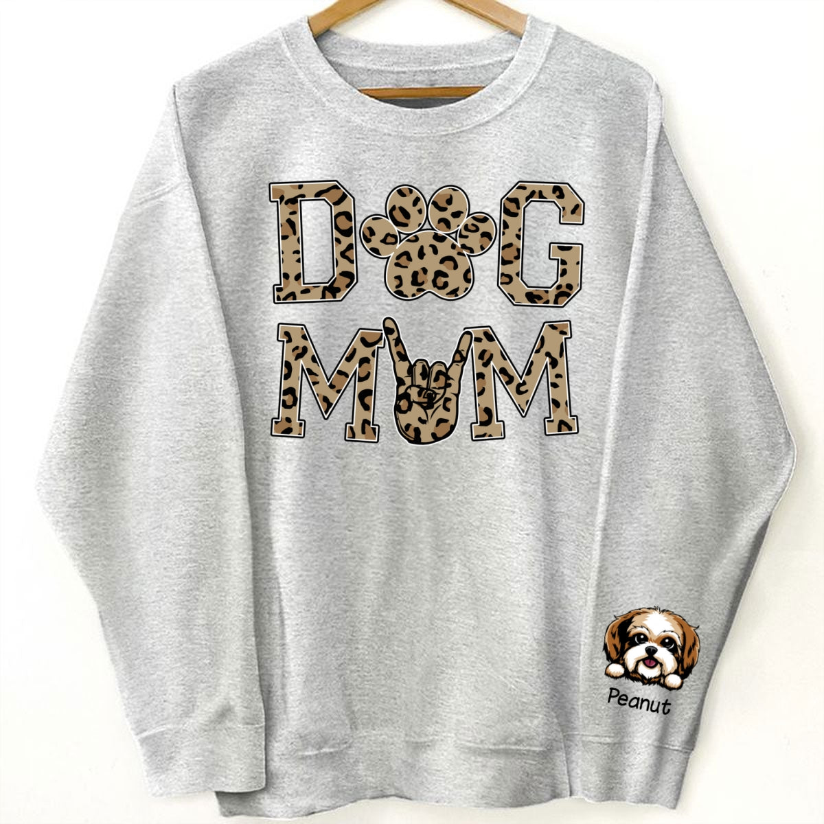 Dog Mom Leopard Peeking Dog, Gift For Dog Mom, Fur Mama, Personalized Sleeve Printed Sweatshirt