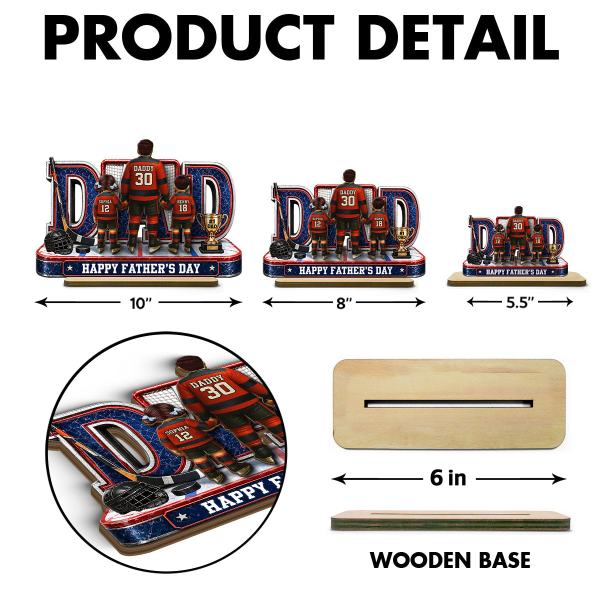MVP Hockey Dad & Kids Together - Personalized 2-Layered Wooden Plaque -  Gift For Dad, Husband