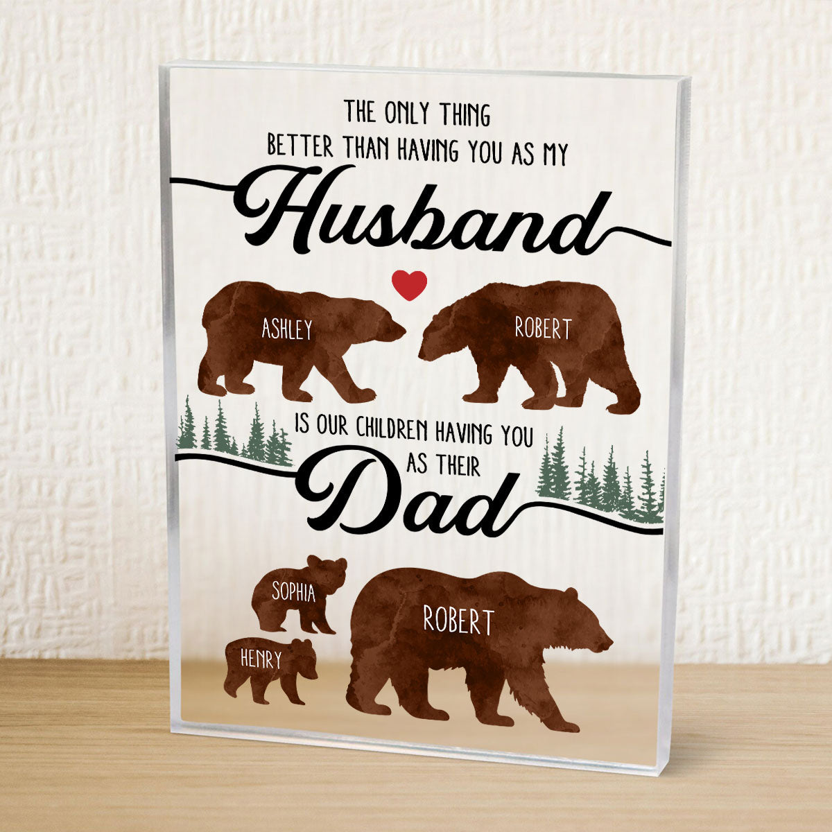 Bear Family Personalized Acrylic Block,  gift for Husband