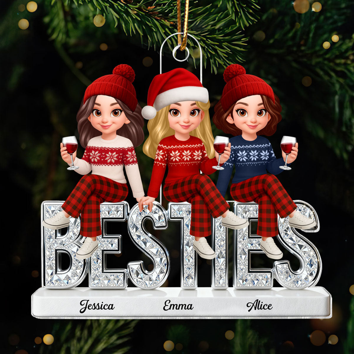 3D Shinning Effect Besties Forever Together Christmas - Personalized Acrylic Ornament - Gift For Best Friends