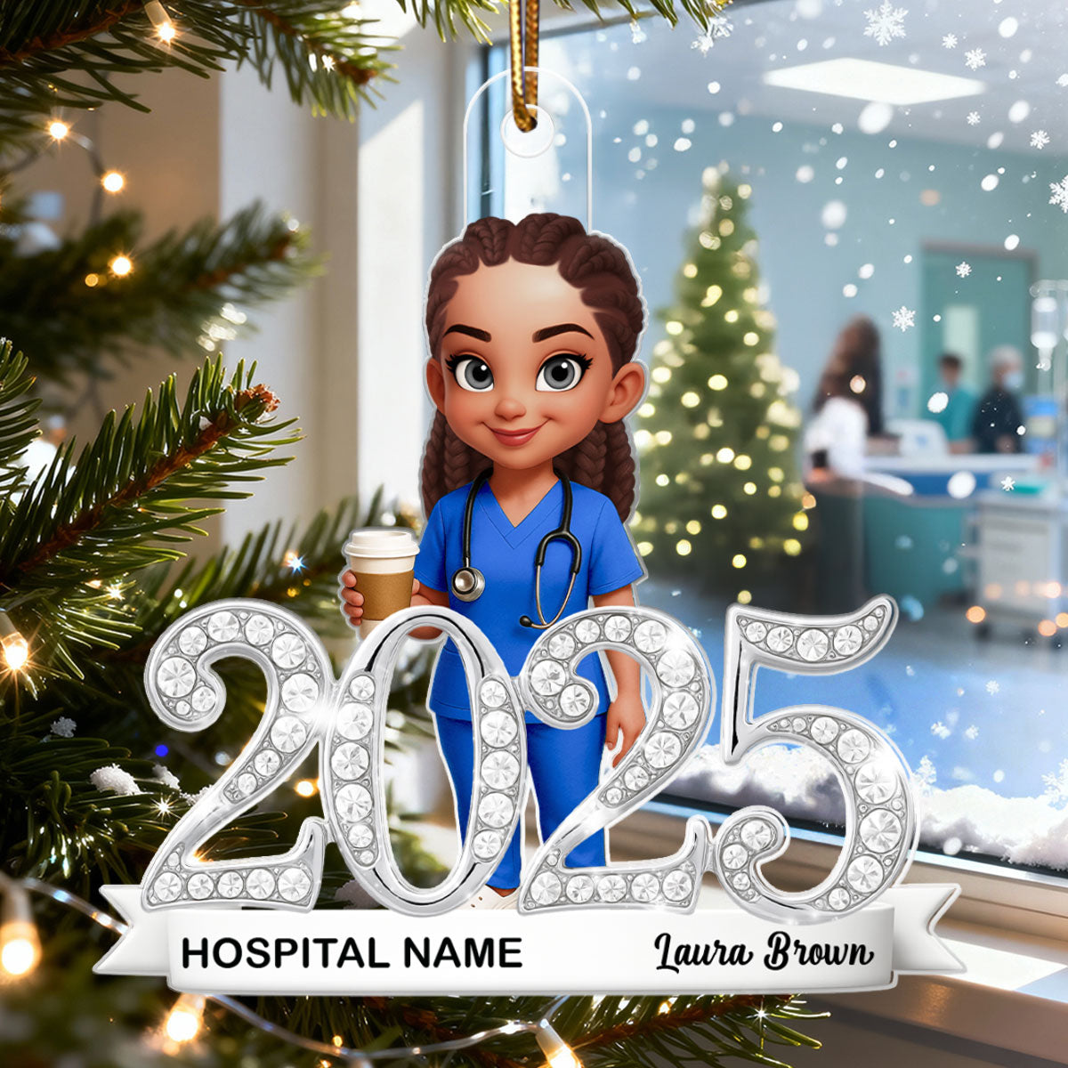 2025 Nurse Shining Crystal Effect - Personalized Acrylic Ornament - Christmas Gift for Nurse
