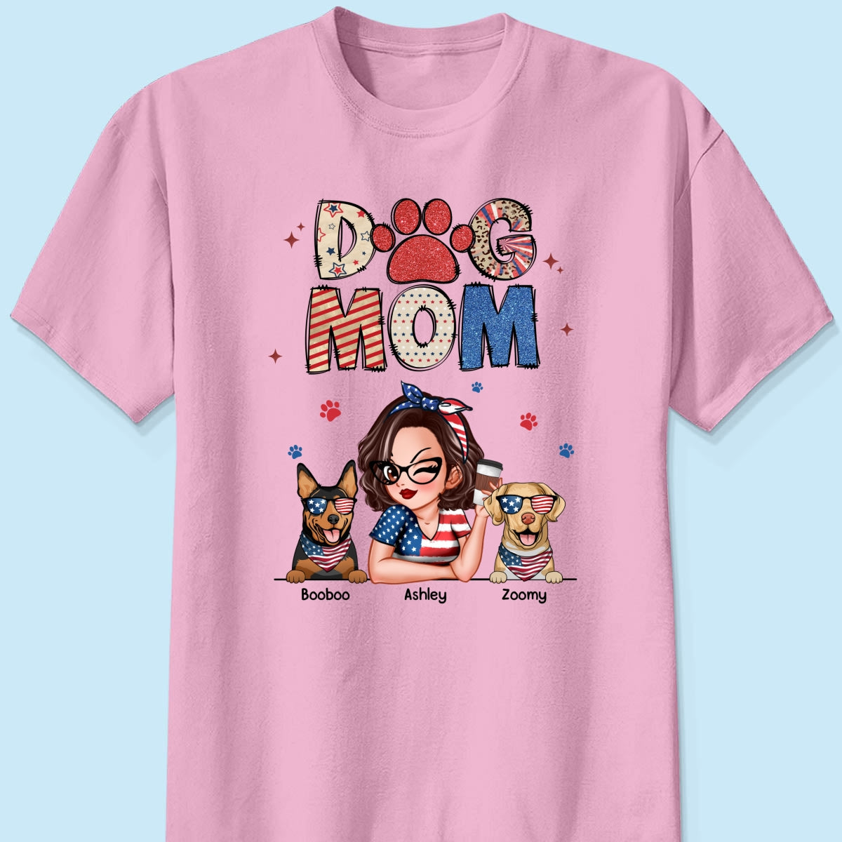 Dog Mom 4th of July America Sparkly Pattern Personalized Shirt, Independence Day