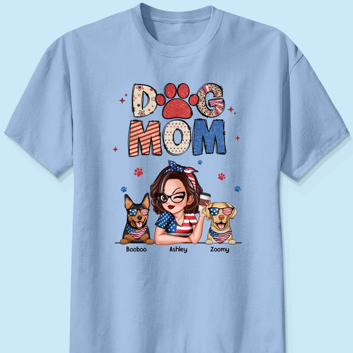 Dog Mom 4th of July America Sparkly Pattern Personalized Shirt, Independence Day