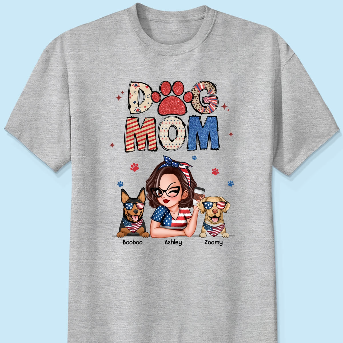 Dog Mom 4th of July America Sparkly Pattern Personalized Shirt, Independence Day