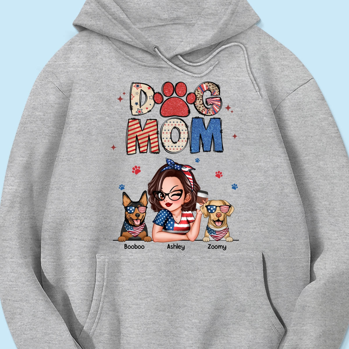 Dog Mom 4th of July America Sparkly Pattern Personalized Shirt, Independence Day