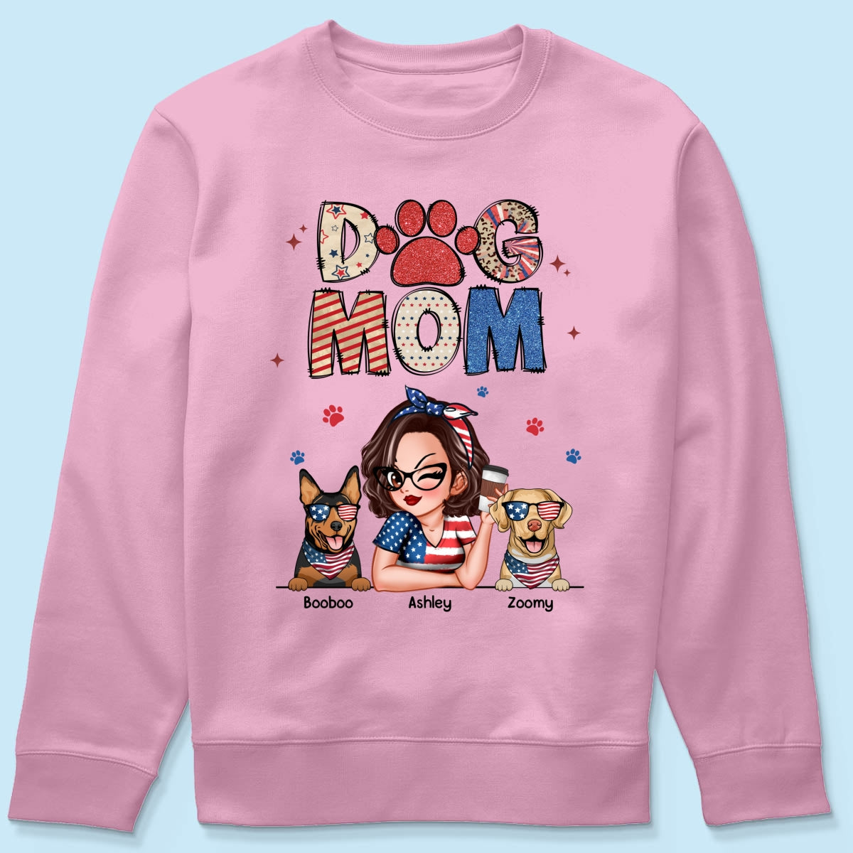 Dog Mom 4th of July America Sparkly Pattern Personalized Shirt, Independence Day