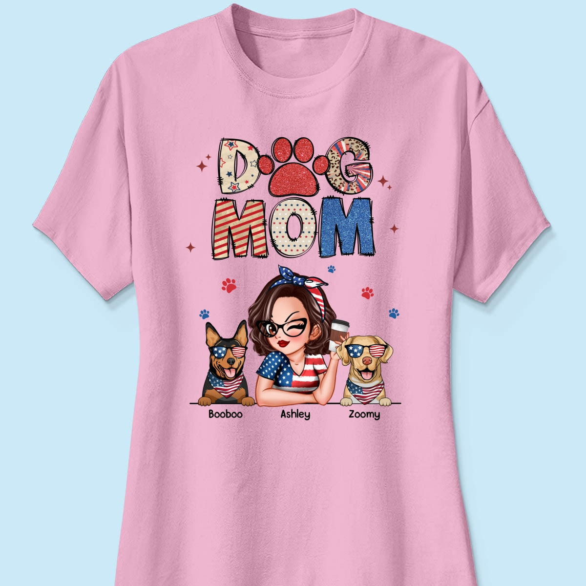 Dog Mom 4th of July America Sparkly Pattern Personalized Shirt, Independence Day
