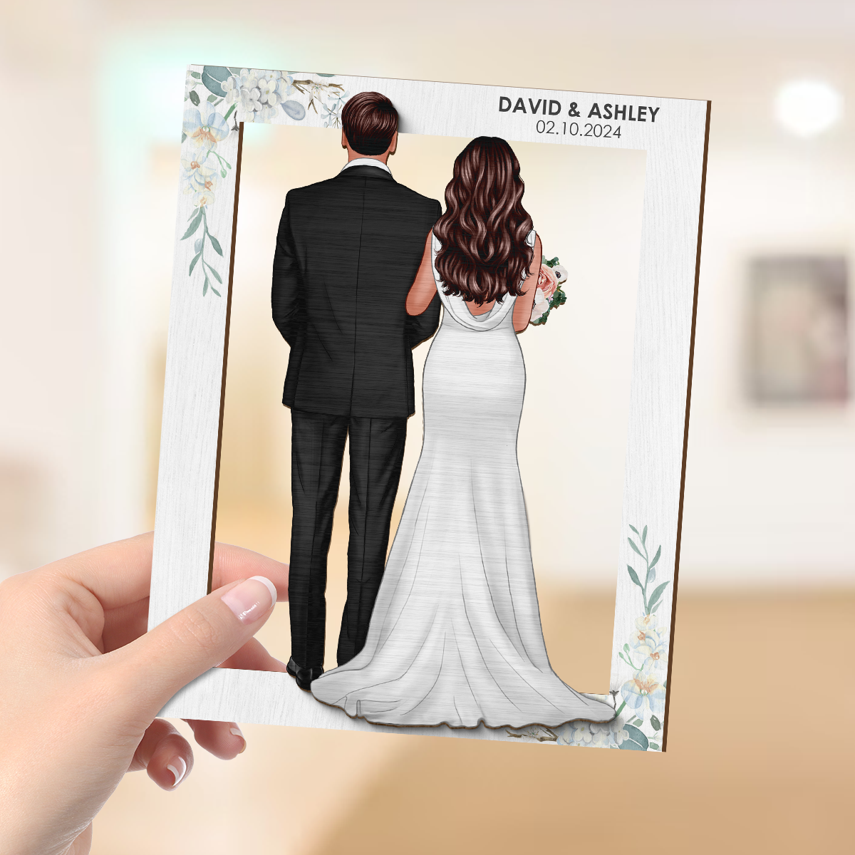 Groom Bride Back View Frame Wedding Gift Personalized 2-Layer Wooden Plaque, Anniversary Gift, Valentines Day Gift For Couples, For Him, For Her