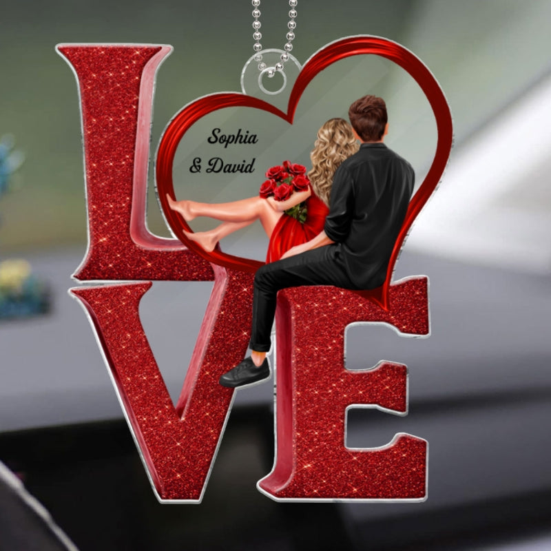 LOVE Couple Heart Car Hanger Ornament, Personalized Couple Decoration Keepsake For Valentine's Day, Special Gift For Her, For Him