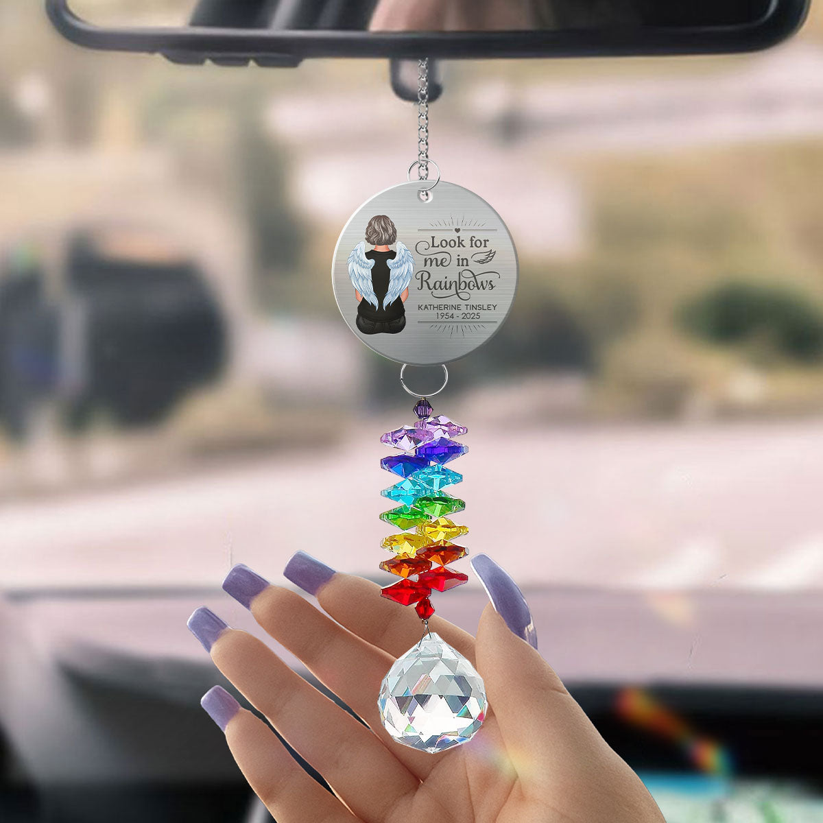Family Memorial Look For Me In Rainbows Personalized Crystal Suncatcher With Aluminum Charm