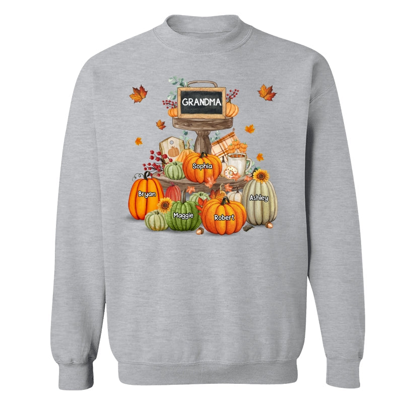 Pumpkins Tiered Tray Grandma Fall Season Personalized Shirt