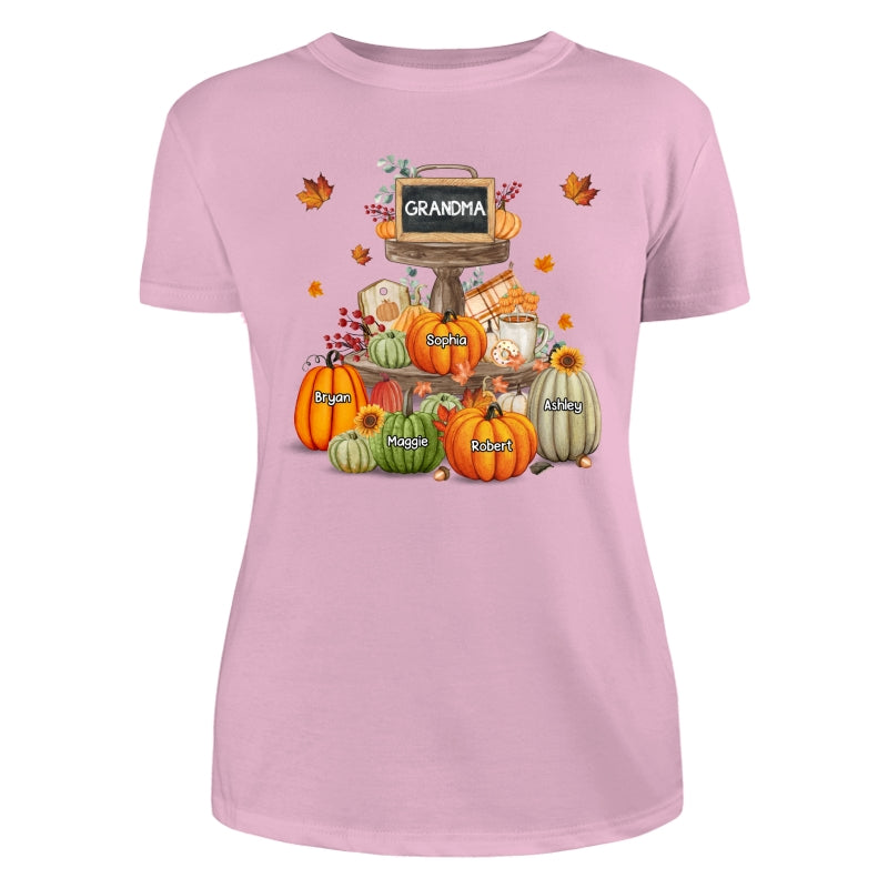 Pumpkins Tiered Tray Grandma Fall Season Personalized Shirt
