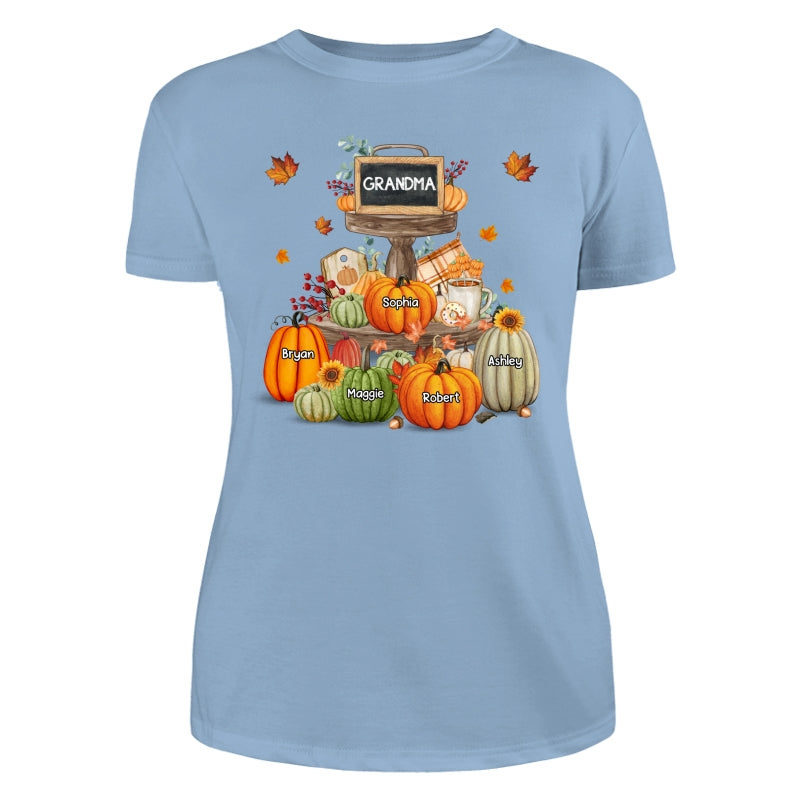 Pumpkins Tiered Tray Grandma Fall Season Personalized Shirt