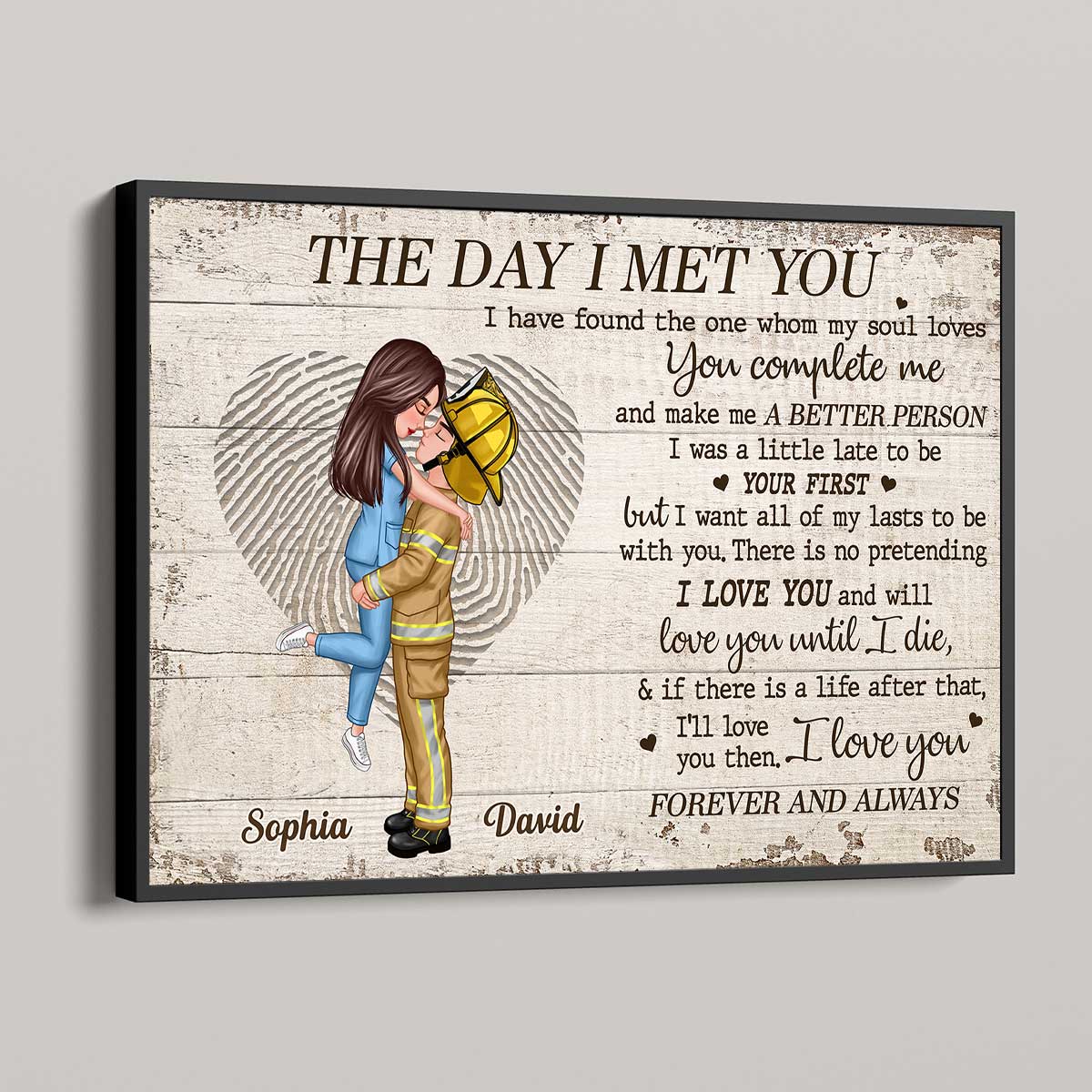 Fingerprint Couple Valentine‘s Day Gifts by Occupation Gift For Her Gift For Him Firefighter, Nurse, Police Officer Personalized Horizontal Poster