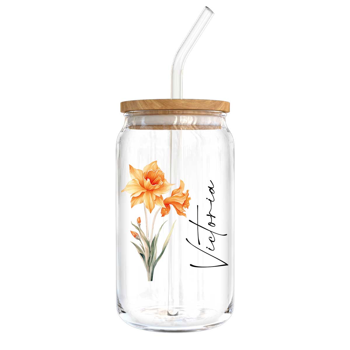 Birth Flower With Name Birthday Gift for Best Friend Birthday Gift For Mom Grandma Daughter Granddaughter Pampering Gift Personalized Clear Glass Can