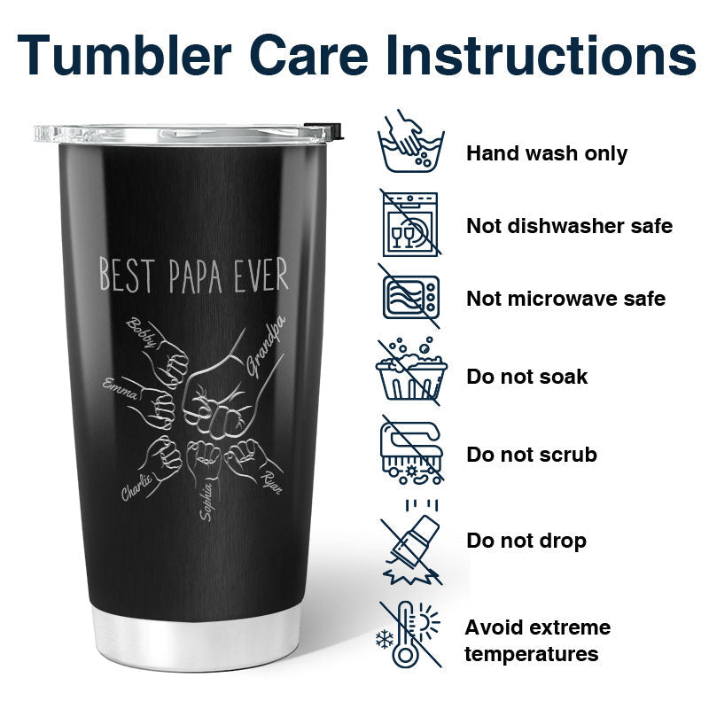 Best Dad Papa Grandpa Fist Bump Outline Metal Personalized Tumbler