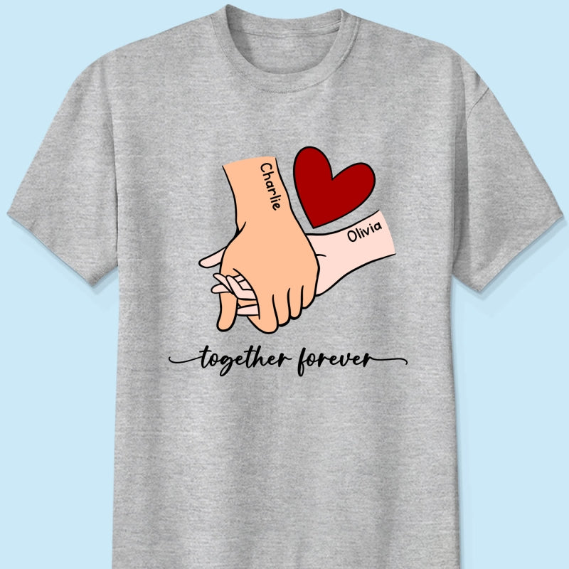 Personalized Couple Holding Hands Red Heart Shirt,  Gift, Anniversary Gift for Him for Her