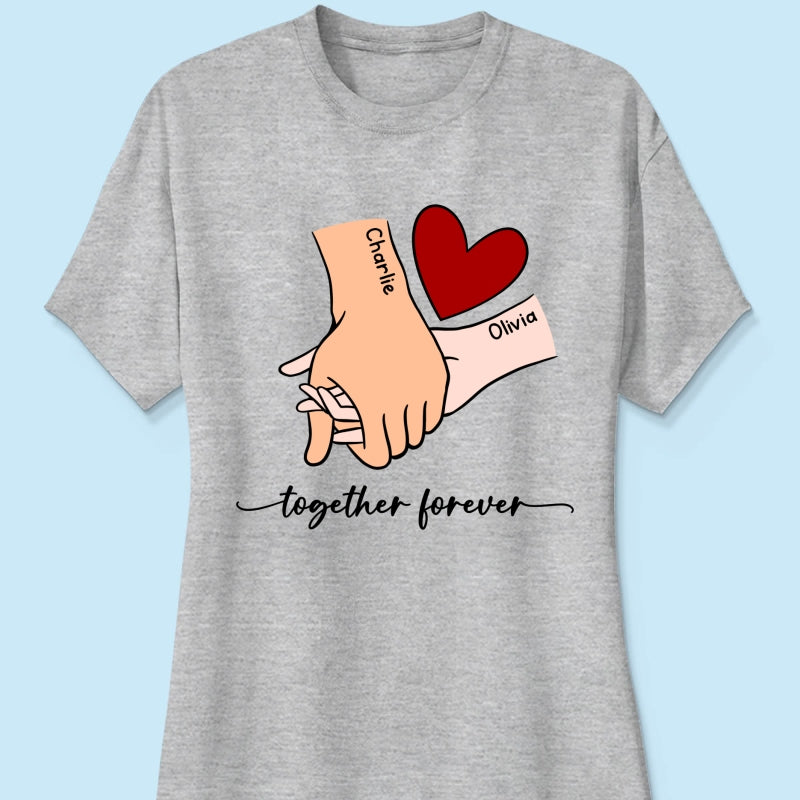 Personalized Couple Holding Hands Red Heart Shirt,  Gift, Anniversary Gift for Him for Her