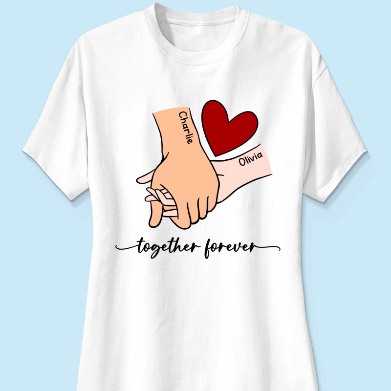 Personalized Couple Holding Hands Red Heart Shirt,  Gift, Anniversary Gift for Him for Her