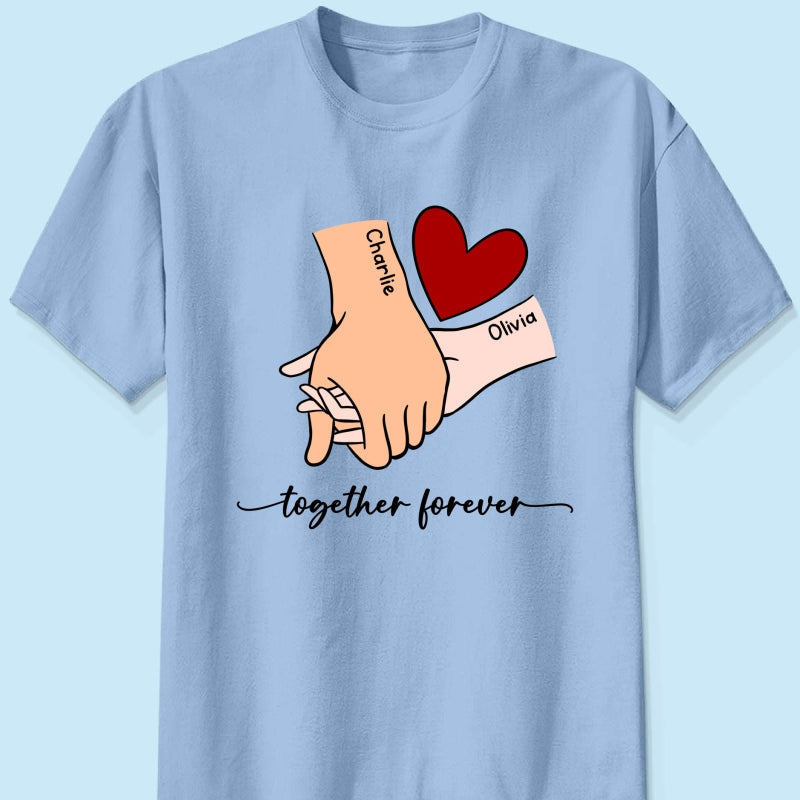 Personalized Couple Holding Hands Red Heart Shirt,  Gift, Anniversary Gift for Him for Her