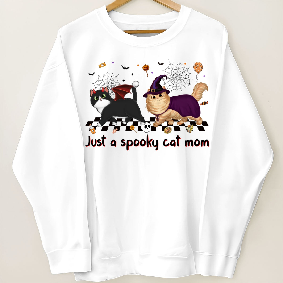 Just A Spooky Cat Mom Fluffy Cat Personalized Sweatshirt, Halloween Costume For Cat Lover