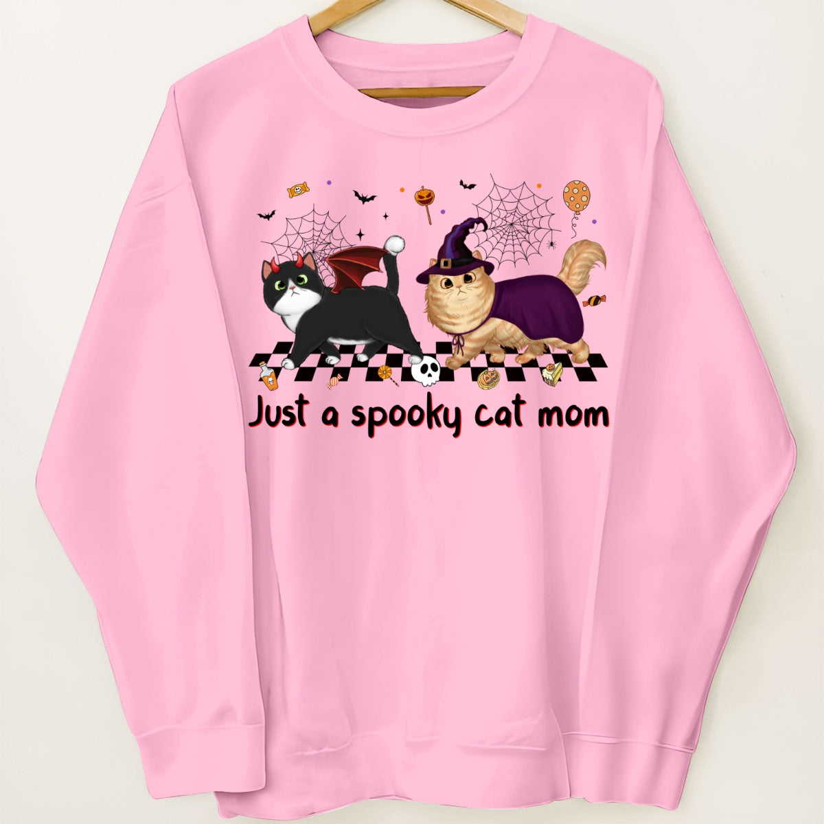 Just A Spooky Cat Mom Fluffy Cat Personalized Sweatshirt, Halloween Costume For Cat Lover