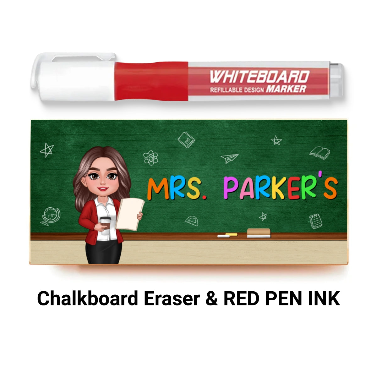 Doll Teacher Personalized Chalkboard Whiteboard Eraser with Marker, Teacher Appreciation Gift, Back To School Gift