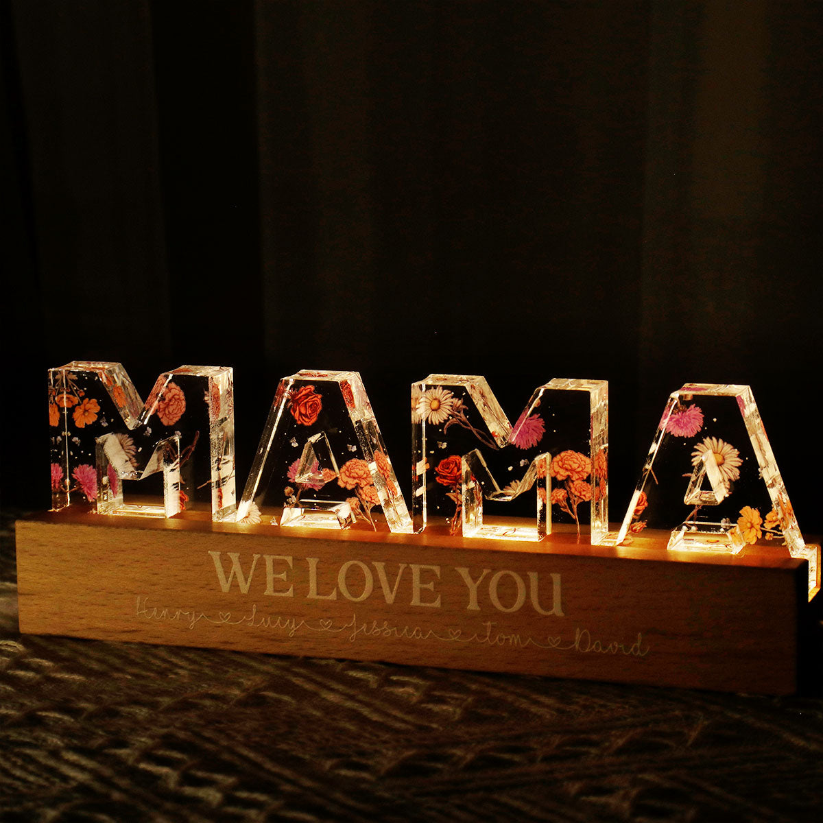 Custom Flower Printed LED Night Light, Birth Month Flower, Heartfelt Gift For Mom, Grandma