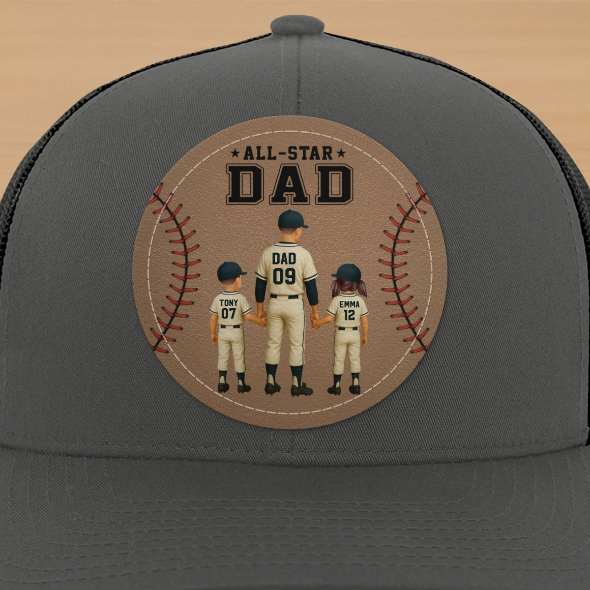 All-Star Dad Baseball Dad & Kids Personalized Leather Patch Hat