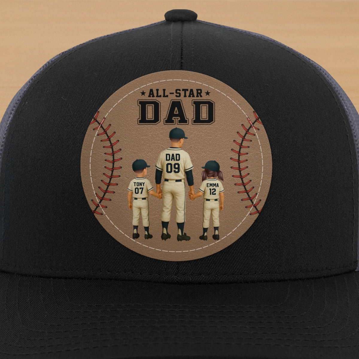All-Star Dad Baseball Dad & Kids Personalized Leather Patch Hat