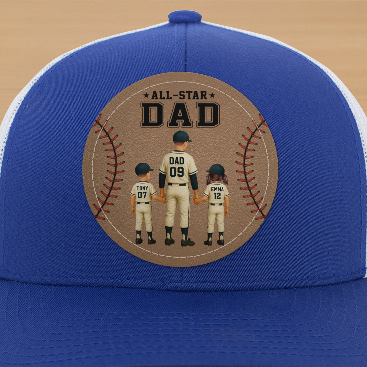 All-Star Dad Baseball Dad & Kids Personalized Leather Patch Hat