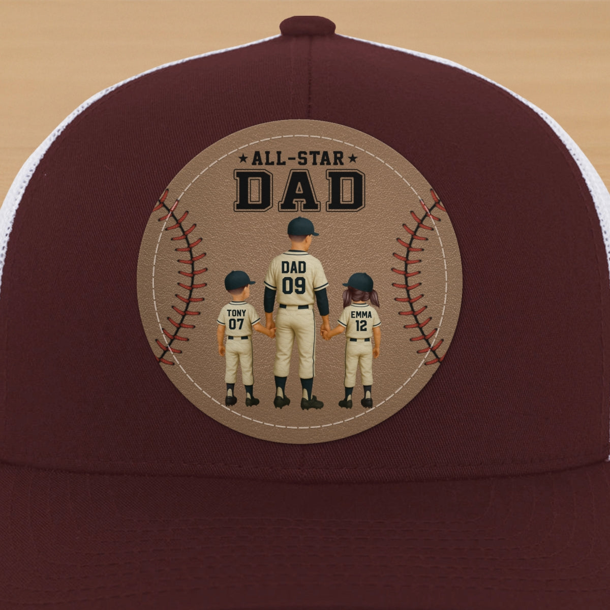 All-Star Dad Baseball Dad & Kids Personalized Leather Patch Hat