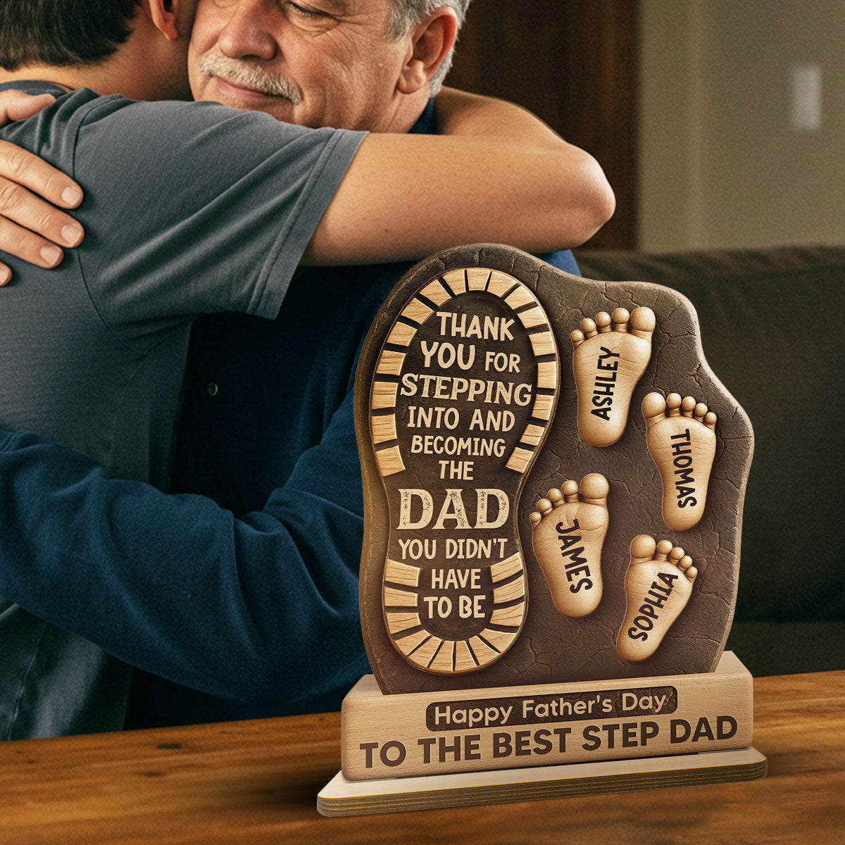Happy  Best Step Dad Ever Personalized 2-Layer Standing Wooden Plaque| Heartfelt  Gift For Stepdad, Bonus Dad