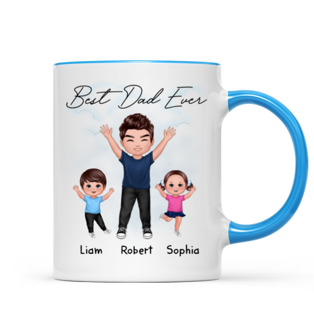 Happy Dad And Kids Dogs Cats Best Dad Ever Father‘s Day Gift For Dad Personalized Mug
